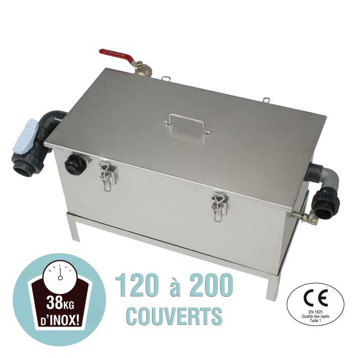 BAC SEPARATEUR A GRAISSES SOUS PLONGE 200 COUVERTS CE EN1825 POUR RESTAURANT ET INDUSTRIE BAGT 200N