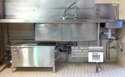 BAC SEPARATEUR A GRAISSES SOUS PLONGE 200 COUVERTS CE EN1825 POUR RESTAURANT ET INDUSTRIE BAGT 200N
